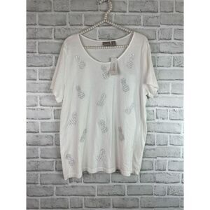New Chico’s White Pineapple Sequin Top Women’s Size 12